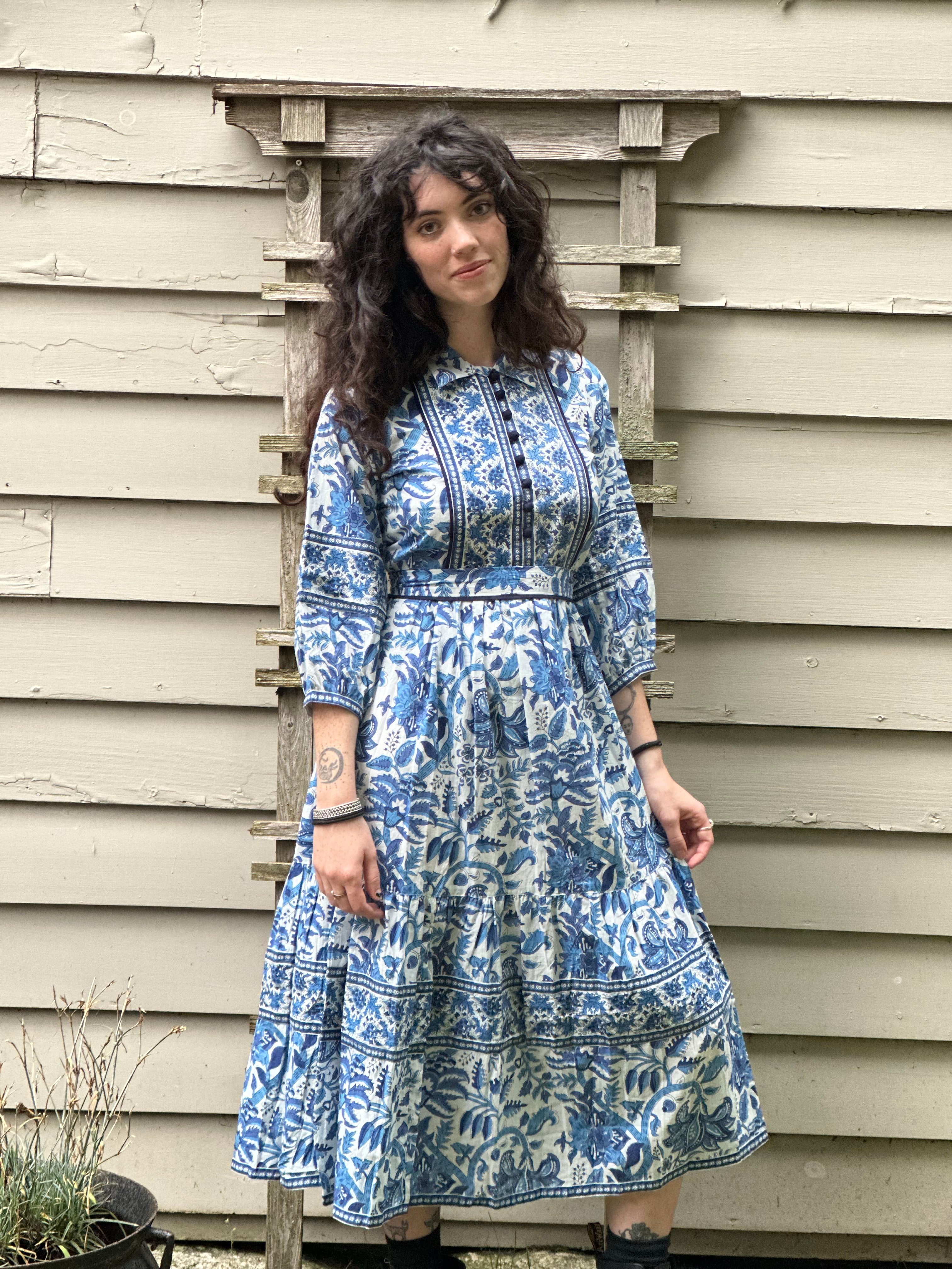 Bernadette Dress With Cobalt Piping