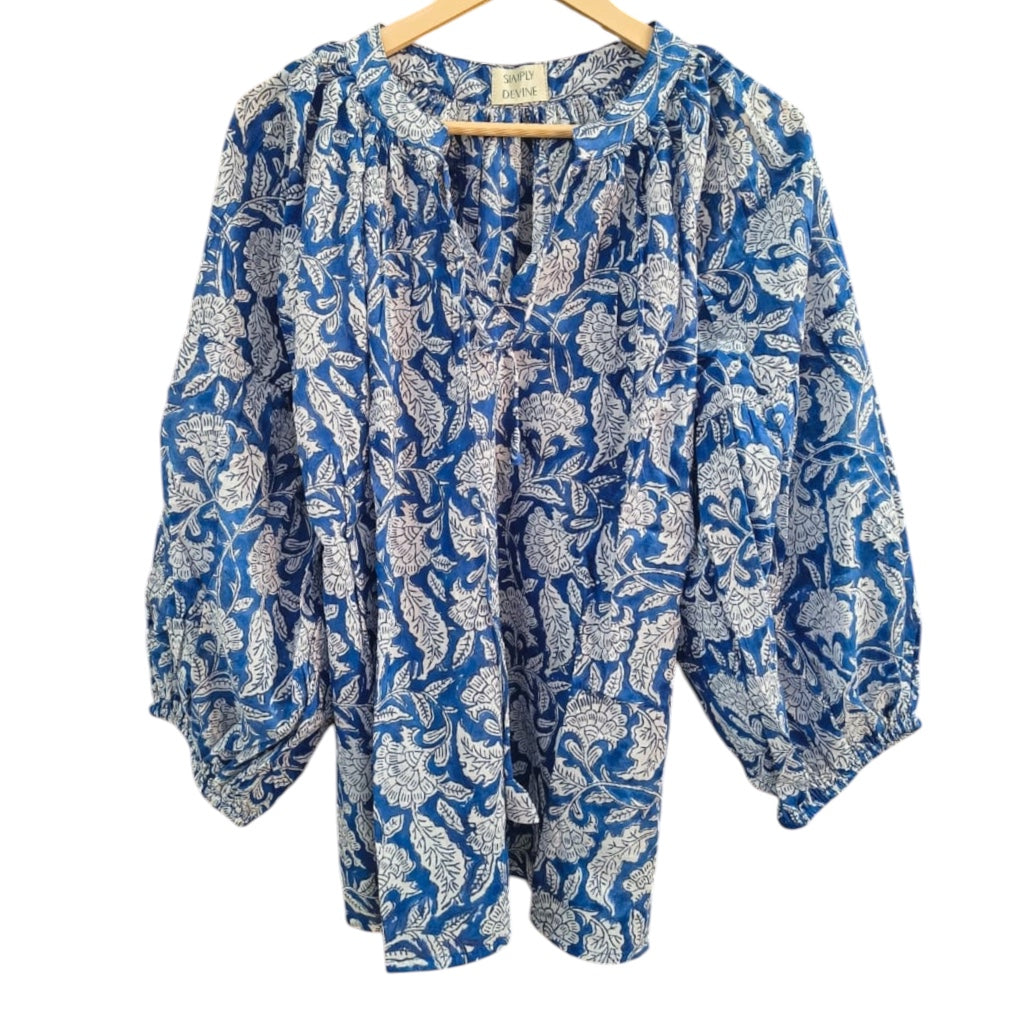 Suzanne Blouse in Indigo Bloom