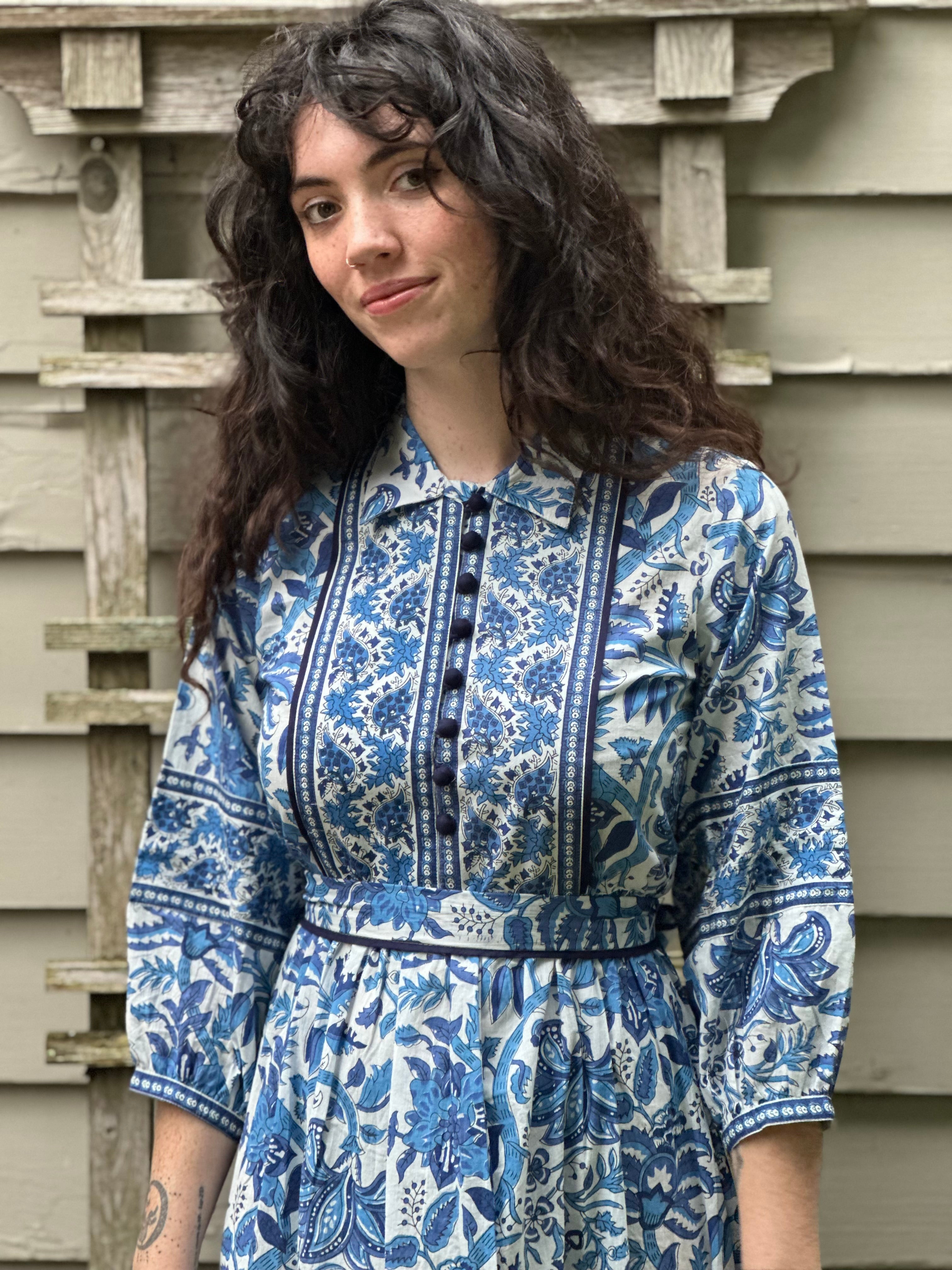 Bernadette Dress With Cobalt Piping