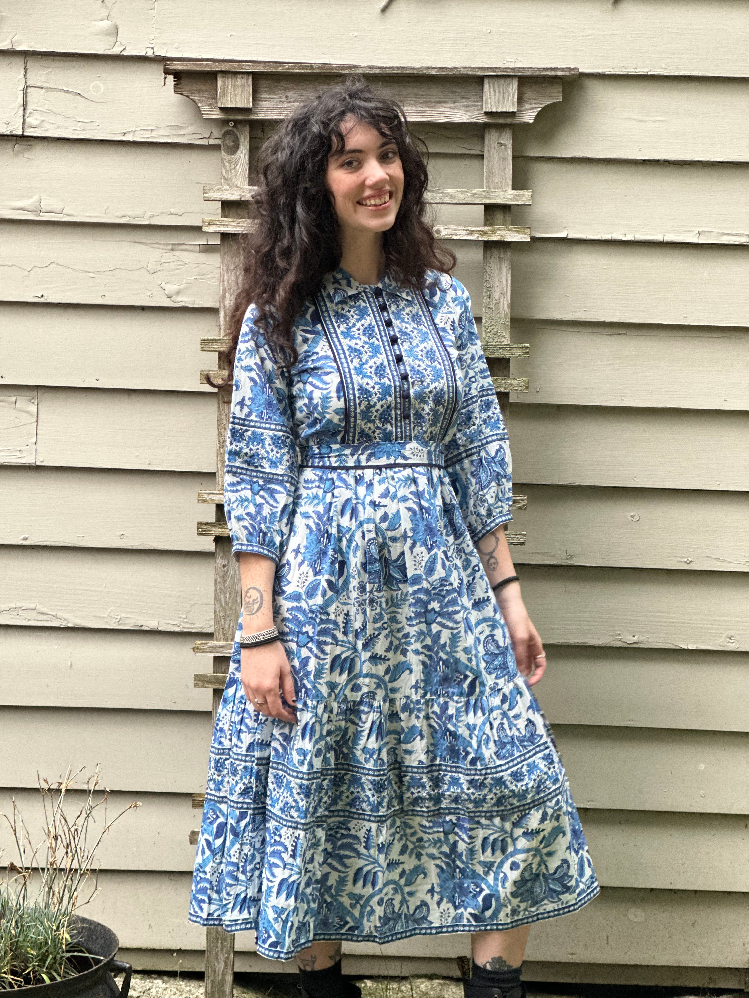 Bernadette Dress With Cobalt Piping