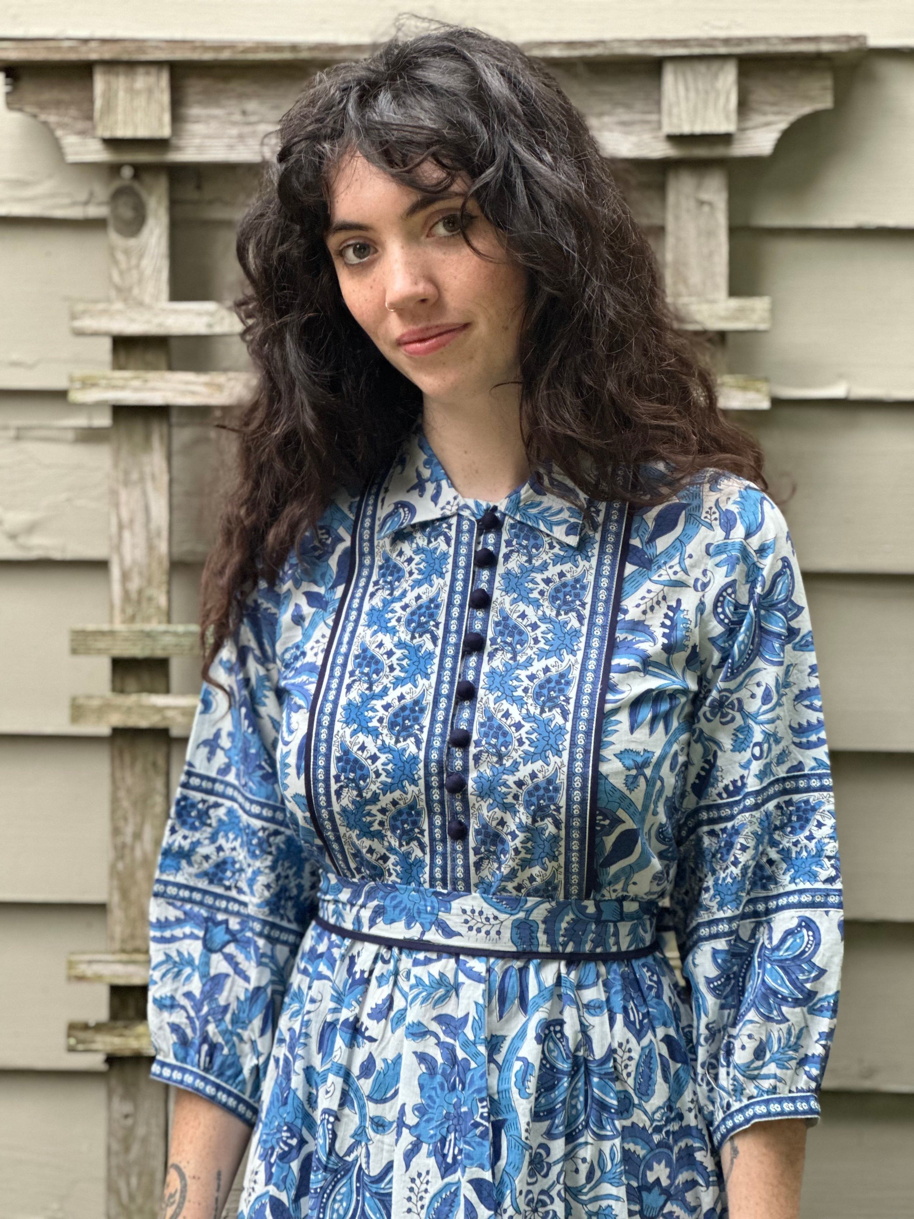 Bernadette Dress With Cobalt Piping