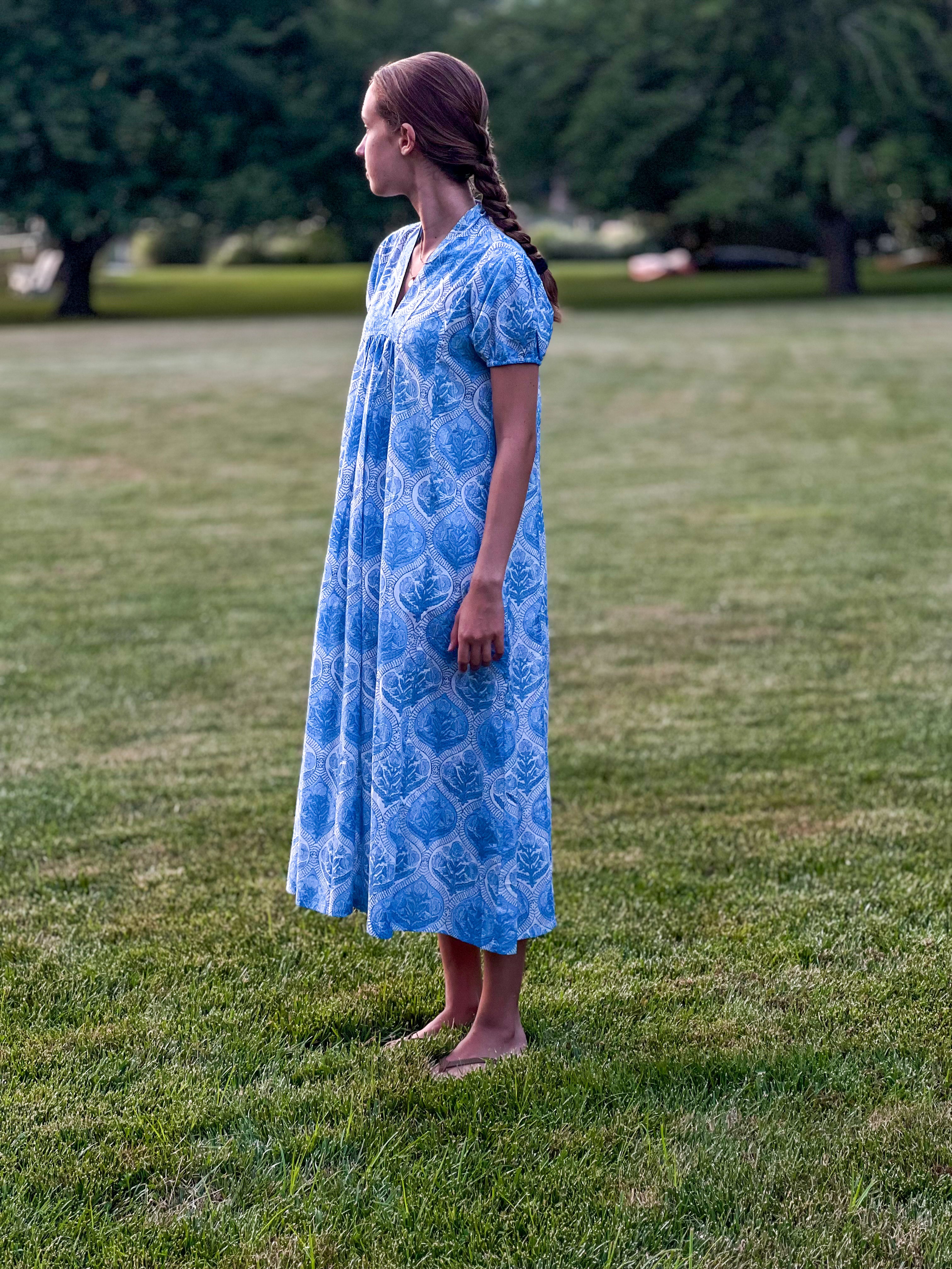 Claire Short Sleeve Dress in Amalfi Blue
