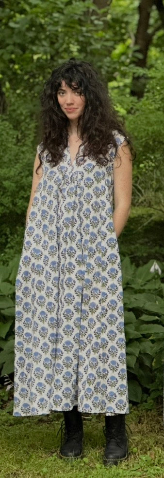 Claire Sleeveless Dress in Azure Bloom
