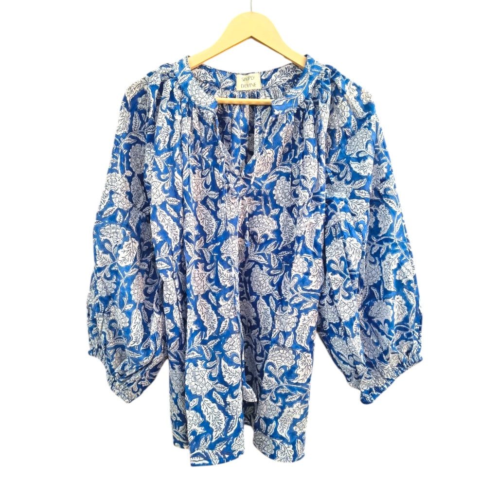 Suzanne Blouse in Indigo Bloom